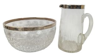 HALLMARKED SILVER & GLASS FRUIT BOWL AND PITCHER
