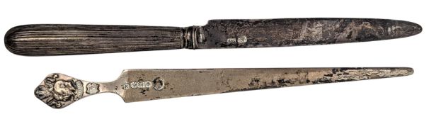 GEORGE V HALLMARKED SILVER LETTER OPENER & A HALLMARKED SILVER KNIFE