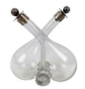 EDWARD VII HALLMARKED SILVER & GLASS OIL & VINEGAR BOTTLE / CRUET SET