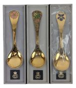GEORG JENSEN - THREE DANISH SILVER & ENAMEL SILVER GILT SPOONS