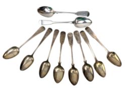 3 GEORGE III SILVER TEASPOONS & 7 VICTORIAN & LATER SCOTTISH SILVER TEASPOONS