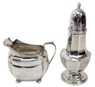 GEORGE V HALLMARKED SILVER CREAMER / MILK JUG & GEORGE VI SILVER SUGAR SIFTER