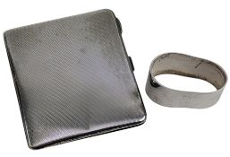 GEORGE VI HALLMARKED SILVER CIGARETTE CASE & A SILVER NAPKIN RING