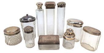 TEN 19TH & 20TH CENTURY HALLMARKED SILVER TOPPED & GLASS VANITY BOTTLES / POTS