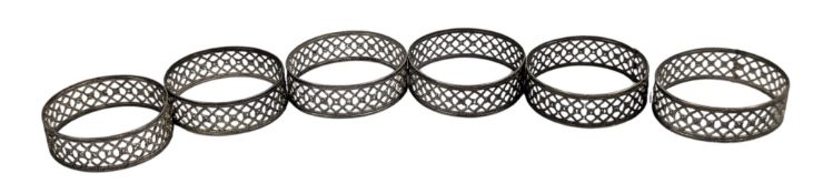SET OF 6 FILIGREE WORKED SILVER NAPKIN RINGS