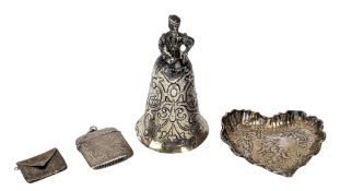 FOUR 19TH & 20TH CENTURY SILVER PIECES INCLUDING A VICTORIAN SILVER TRINKET DISH
