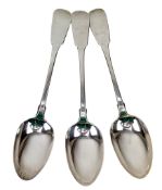 THREE 19TH CENTURY SCOTTISH SILVER FIDDLE HANDLE SERVING SPOONS