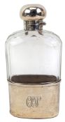 20TH CENTURY GEORGE V HALLMARKED SILVER & GLASS WINE HIP FLASK