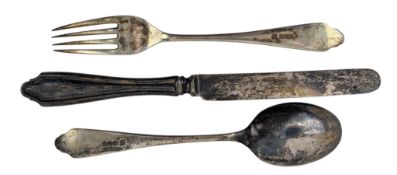 CASED GEORGE V HALLMARKED SILVER CHRISTENING 3 PIECE CUTLERY SET