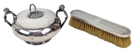RUSSIAN CONTINENTAL SILVER LIIDDED SUGAR BOWL / POT & A SILVER CLOTH BRUSH