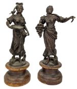 PAIR OF SPELTER SEASON FIGURES ON WOODEN SOCLE BASES