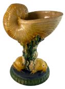 20TH CENTURY ITALIAN MAJOLICA CONCH SHELL VASE / COMPOTE