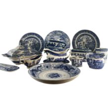 COLLECTION OF 19TH CENTURY ENGLISH BLUE & WHITE TRANSFER PRINTED CROCKERY