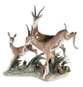 LLADRO - SPANISH PORCELAIN FIGURINE OF A FLIGHT OF GAZELLES