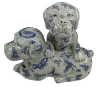 20TH CENTURY CHINESE CELADON CRACKLED GLAZED FIGURE OF DOGS