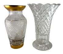 LARGE CUT GLASS LEAD CRYSTAL VASE & BOHEMIAN MOSER GLASS VASE