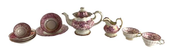 19TH CENTURY VICTORIAN STAFFORDSHIRE LUSTRE WARE TEA FOR ONE SERVICE
