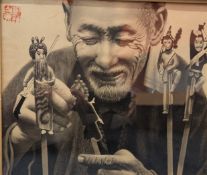 20TH CENTURY CHINESE CHARCOAL PAINTING DEPICTS A FOLK ARTIST