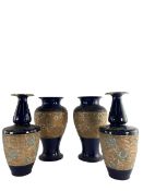 TWO PAIRS OF COBALT DOULTON SLATERS LAMBETH STONEWARE VASES