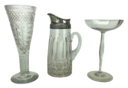 19TH CENTURY LARGE CHAMPAGNE SAUCER, AMERICAN GLASS VASE & JUG