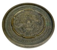 SMALL EARLY 20TH JAPANESE BRONZE 'CRANE AND PINE TREE' MIRROR
