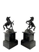 PAIR OF 19TH CENTURY VICTORIAN SLATE & SPELTER MARLEY HORSES