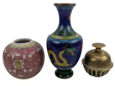 2OTH CENTURY CHINESE & INDIAN PICES INCLUDING A CHINESE CLOISONNE VASE