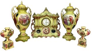19TH CENTURY VICTORIAN PORCELAIN FIVE PIECE CLOCK GARNITURE