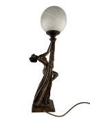 20TH CENTURY VINTAGE BRONZED EFFECT RESIN ART DECO DESK LAMP IN SHAPE OF A LADY