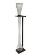 A YARD OF ALE DRINKING GLASS / EER GLASS WITH WOODEN STAND