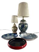 COLLECTION THREE 20TH CENTURY JAPANESE CENTERPIECES & TWO TABLE LAMPS
