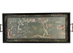VICTORIAN 19TH CENTURY TWIN HANDLED SILK INSET BUTLERS TRAY