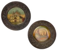 PAIR OF EARLY 20TH CENTURY RUSSIAN HANDPAINTED WOODEN PLATES