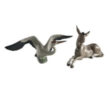 LLADRO - TWO SPANISH PORCELAIN FIGURINES OF A DONKEY & A CRANE