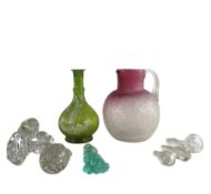 CZECH HARRACH CRACKLED OVERSHOT PITCHER & A GREEN M GREGORY BOTTLE
