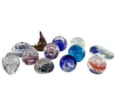 COLLECTION OF TEN PAPERWEIGHTS INCLUDING CAITHNESS & GLASS OIL LAMPS