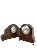 TWO EDWARDIAN MAHOGANY LINE INLAID MANTEL CLOCKS