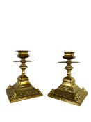PAIR 19TH CENTURY VICTORIAN CAST BRASS CANDLESTICKS