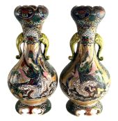 PAIR OF 19TH CENTURY JAPANESE MEIJI SATSUMA GARLIC MOUTH POTTERY VASES