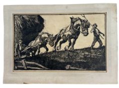 20TH CENTURY ETCHING ON PAPER DEPICTING A HARVEST SCENE