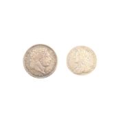 1757 KING GEORGE II SILVER SIXPENCE & ANOTHER