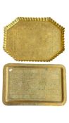 TWO 20TH CENTURY INDIAN BRASS ENGRAVED CHARGERS / TRAYS