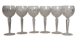 WATERFORD, IRELAND - SIX MID CENTURY CUT CRYSTAL WINE GLASSES