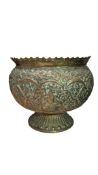 19TH CENTURY INDIAN REPOUSSE BRASS FOOTED BOWL / PLANTER
