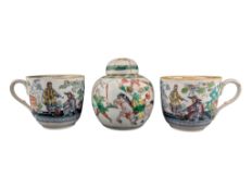 19TH CENTURY FAMILLE VERTE CHINESE GINGER JAR W/ TWO BEECH & HANCOCK CUPS