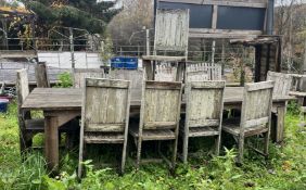 LARGE WOODEN PUB GARDEN OUTDOOR TABLE WITH ELEVEN CHAIRS