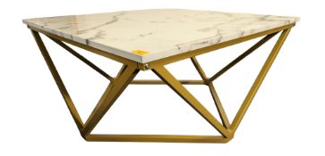 MODERN DESIGNER MARBLE AND BRASS EFFECT COFFEE TABLE