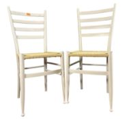PAIR OF ITALIAN RETRO MID CENTURY PAINTED BEECH & PAPER CORD CHAIRS