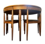 HANS OLSEN FOR FREM ROJLE - ROUNDETTE - RETRO DANISH TEAK TABLE AND CHAIRS