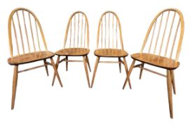 ERCOL - WINDSOR QUAKER - FOUR MID CENTURY BEECH & ELM DINING CHAIRS